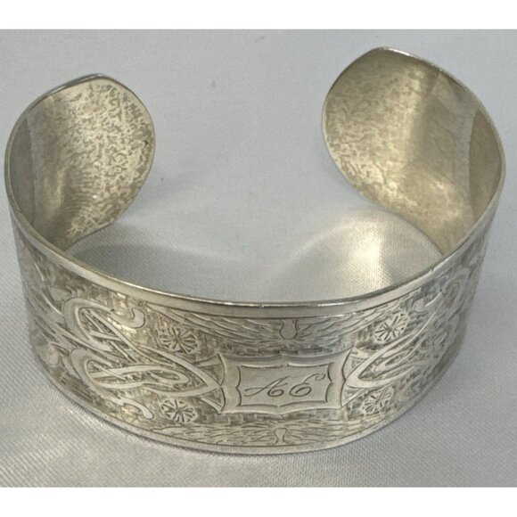 Antique Engraved Silver Cuff Bracelet With Floral Design